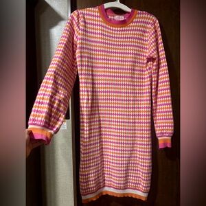 Pink Lily Pink and Orange Argyle Sweater dress
